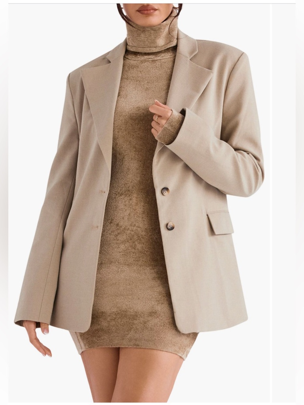 House of CB Sand Beige Single-Breasted Blazer